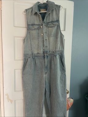 We The Free Light Blue Denim Sleeveless Jumpsuit Overalls